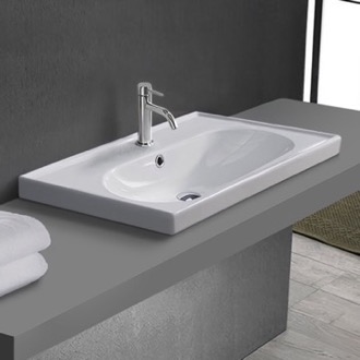 Bathroom Sink Drop In Bathroom Sink, White Ceramic, Modern CeraStyle 043100-U/D